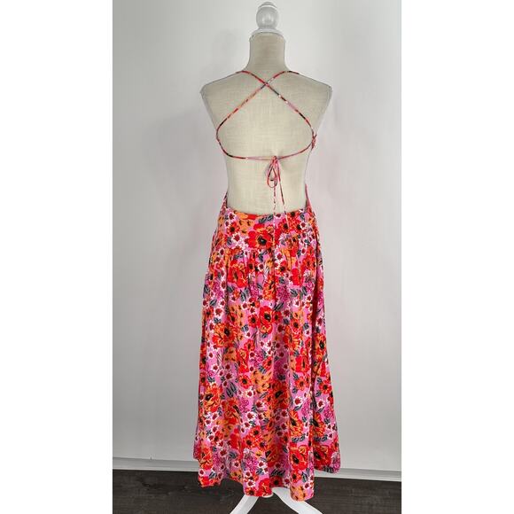 Sundae Muse Floral Halter Cut Out Back Midi Dress Pink Orange Womens Size 12 - Picture 5 of 10